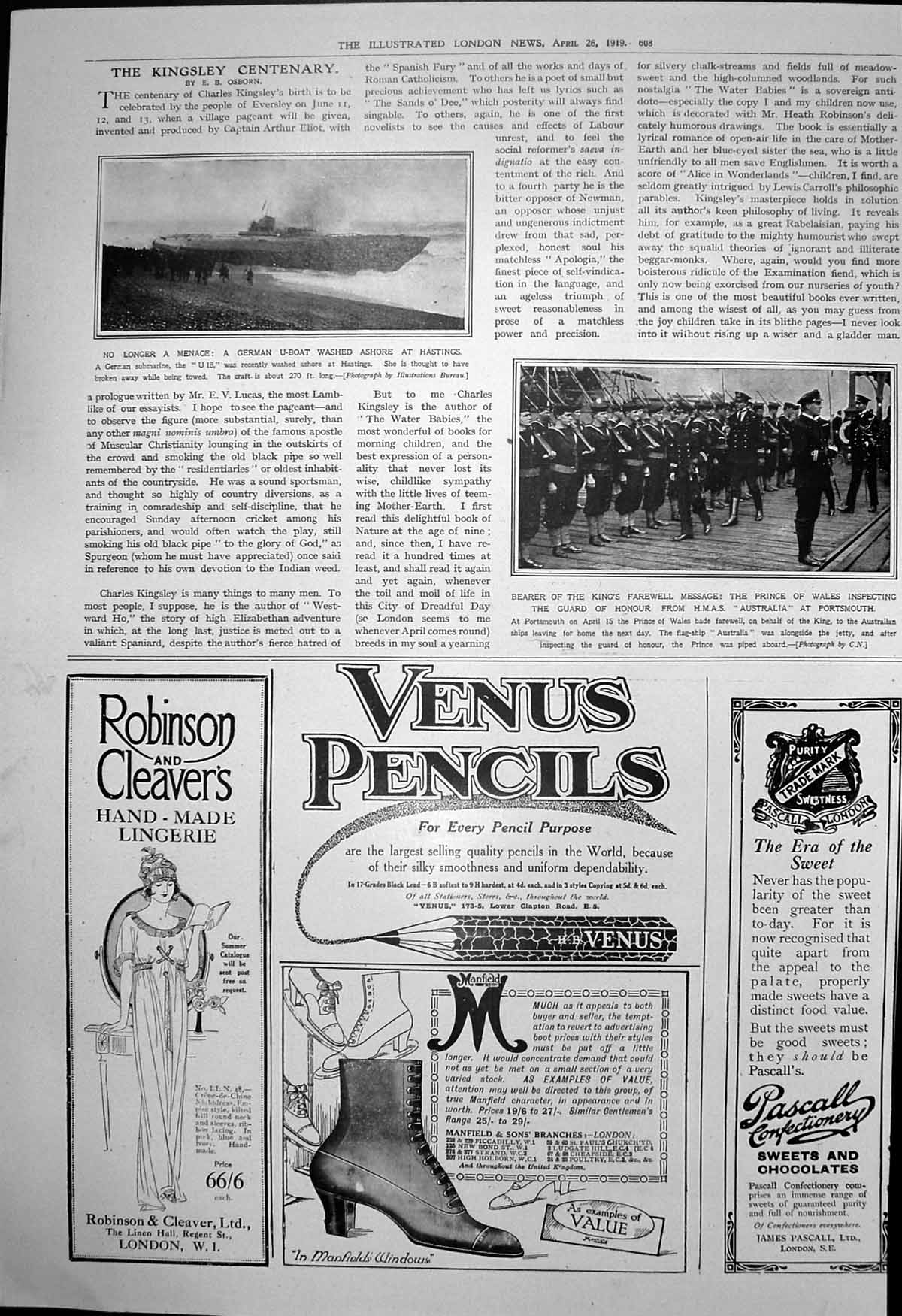 Antique Old Print German U Boat Prince Wales Hmas Australia Portsmouth 1919