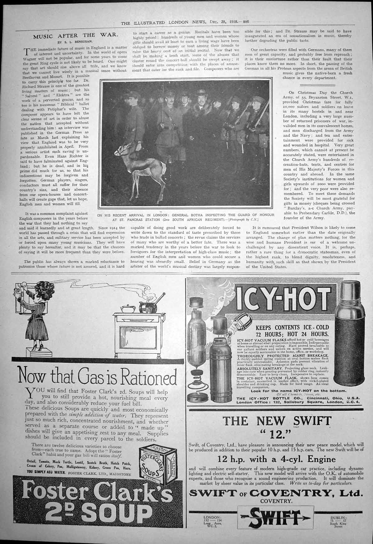 Antique Old Print General Botha Guard Honour London Foster Clarks Soup 1918