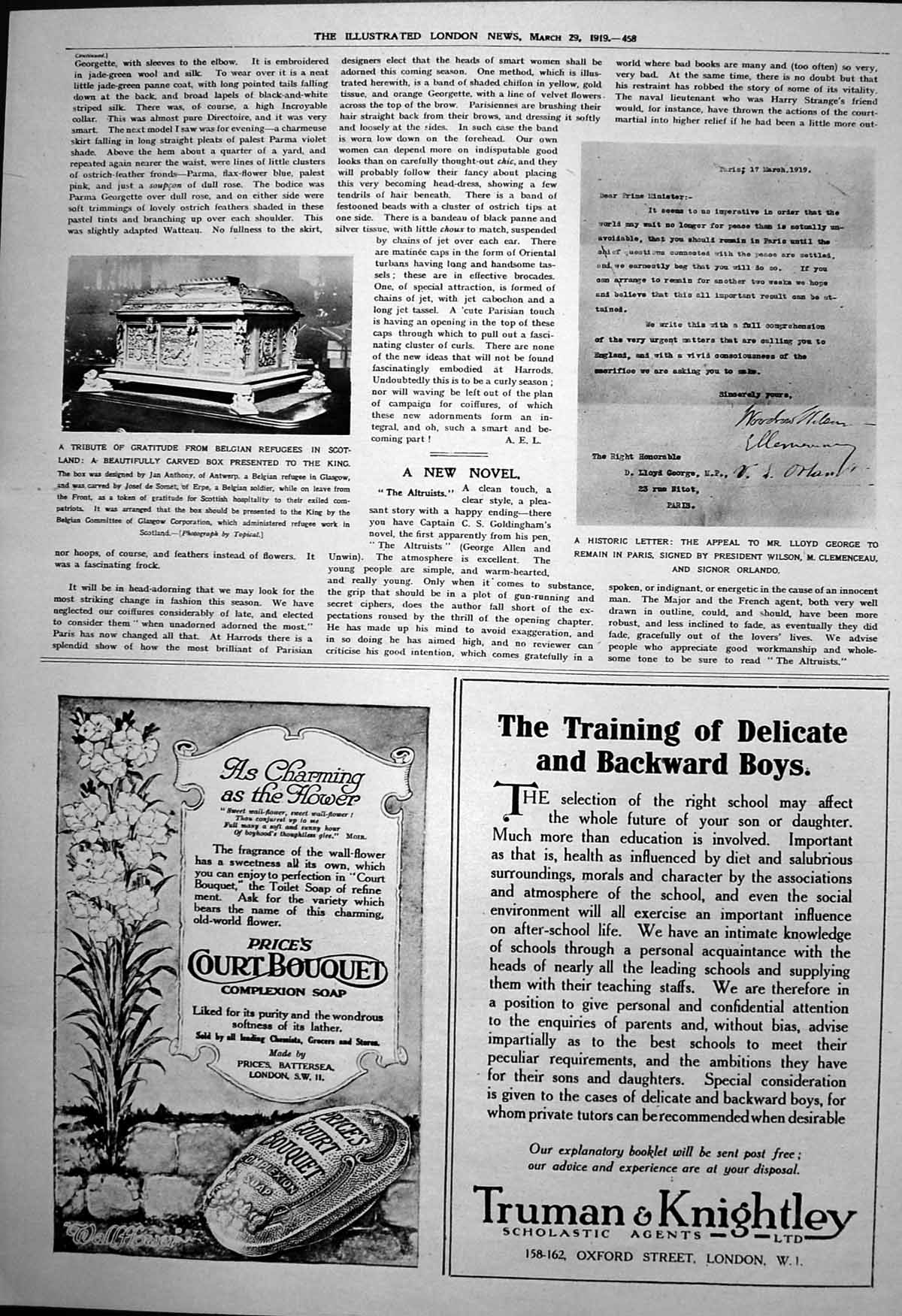 Antique Print Box Presented King Belgian Refugees Letter Lloyd George 1919 20th