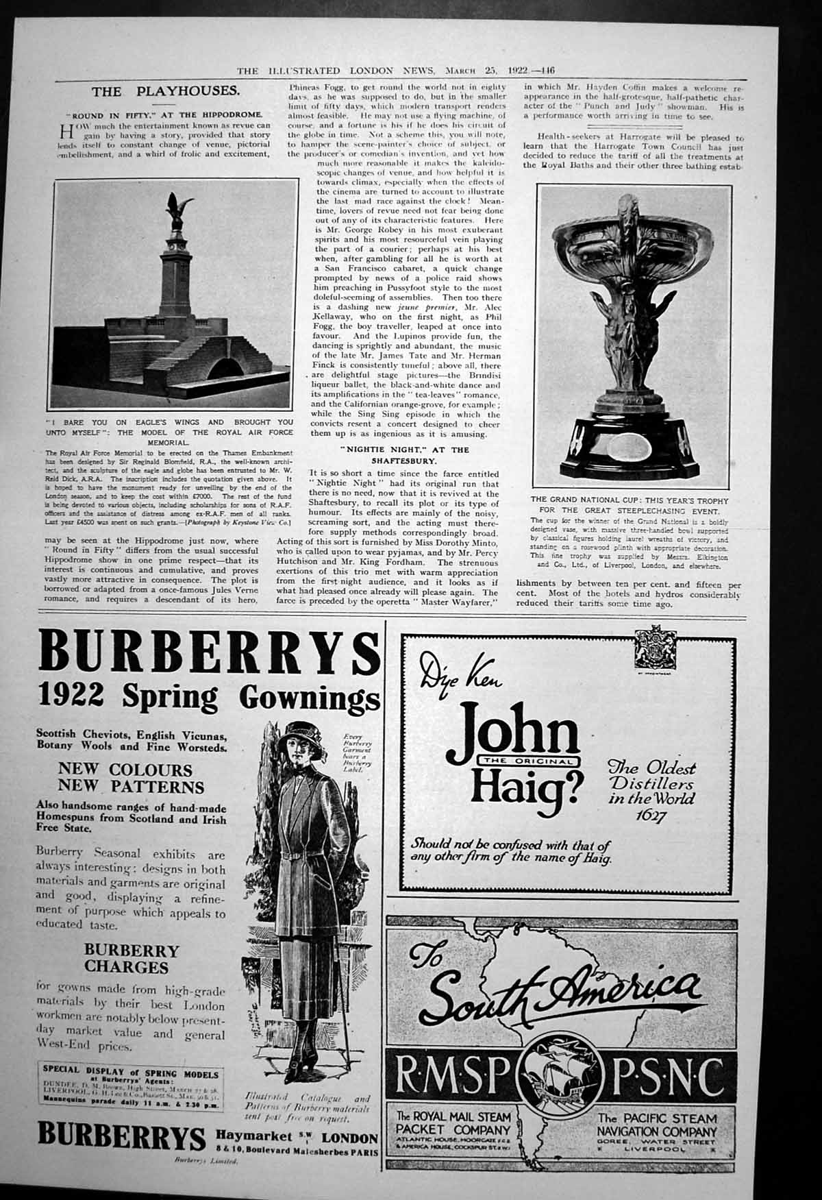 Antique Old Print Model Raf Memorial Grand National Cup Steeplechasing 1922
