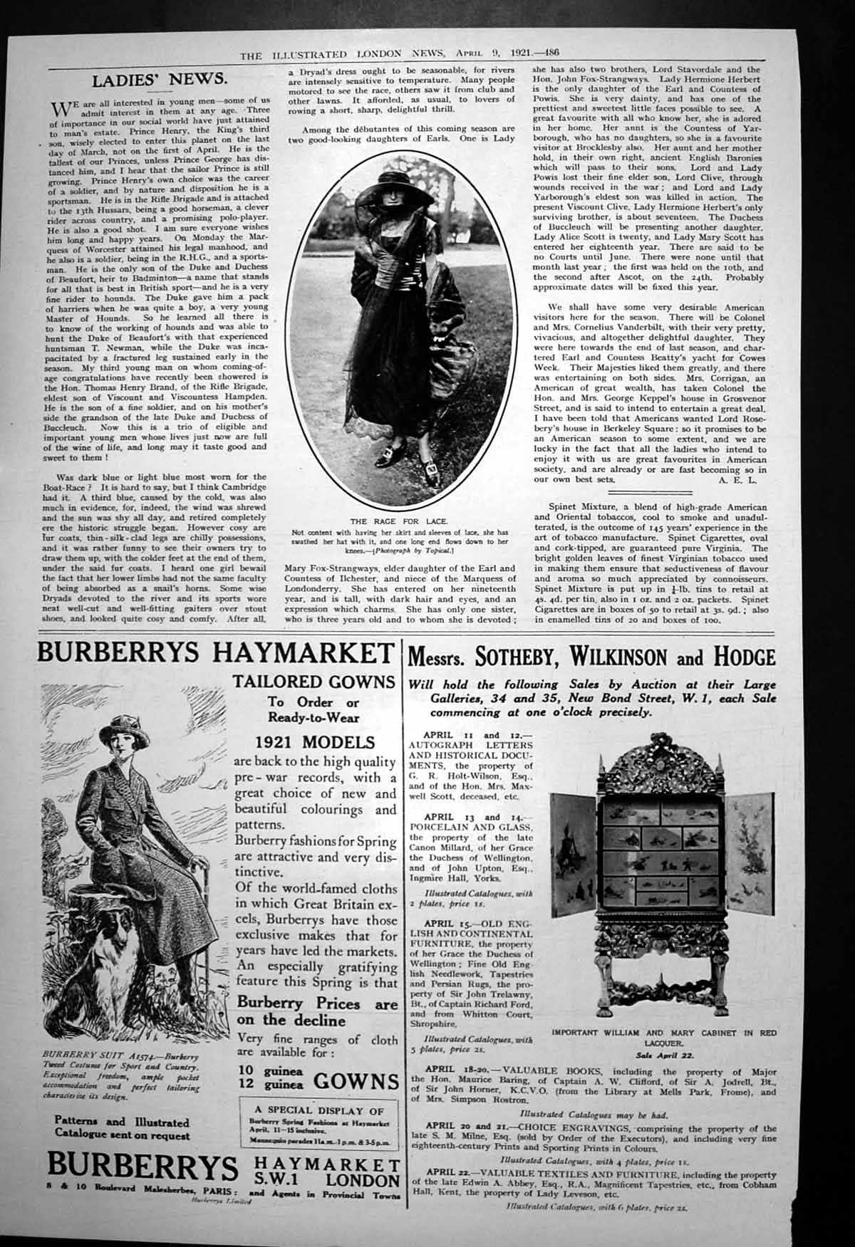 Old Print Rage Lace Ladies Skirt Hat Sotheby Wilkinson Hodge Auctions1921 20th