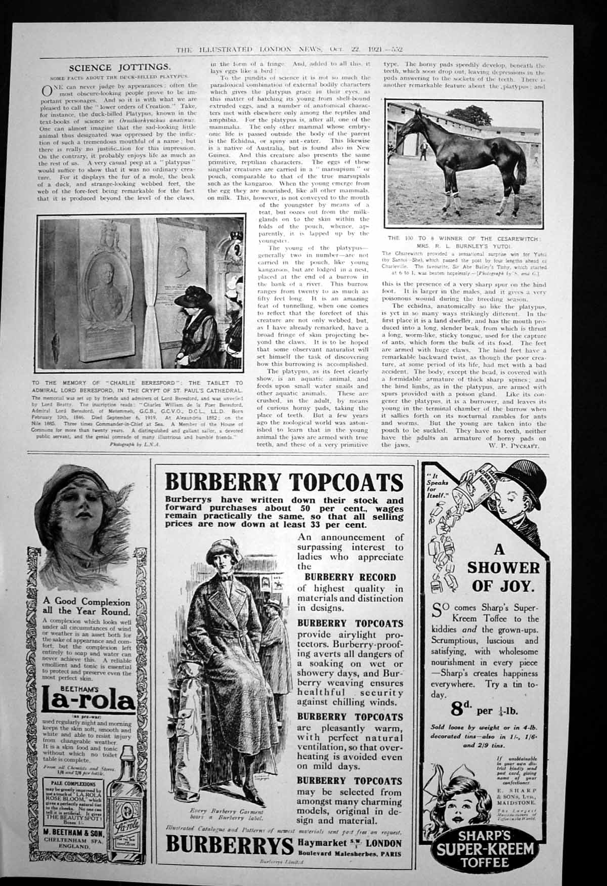 Antique Print Winner Cesarwitch Yutoi Tablet Memory Admiral Beresford 1921 20th