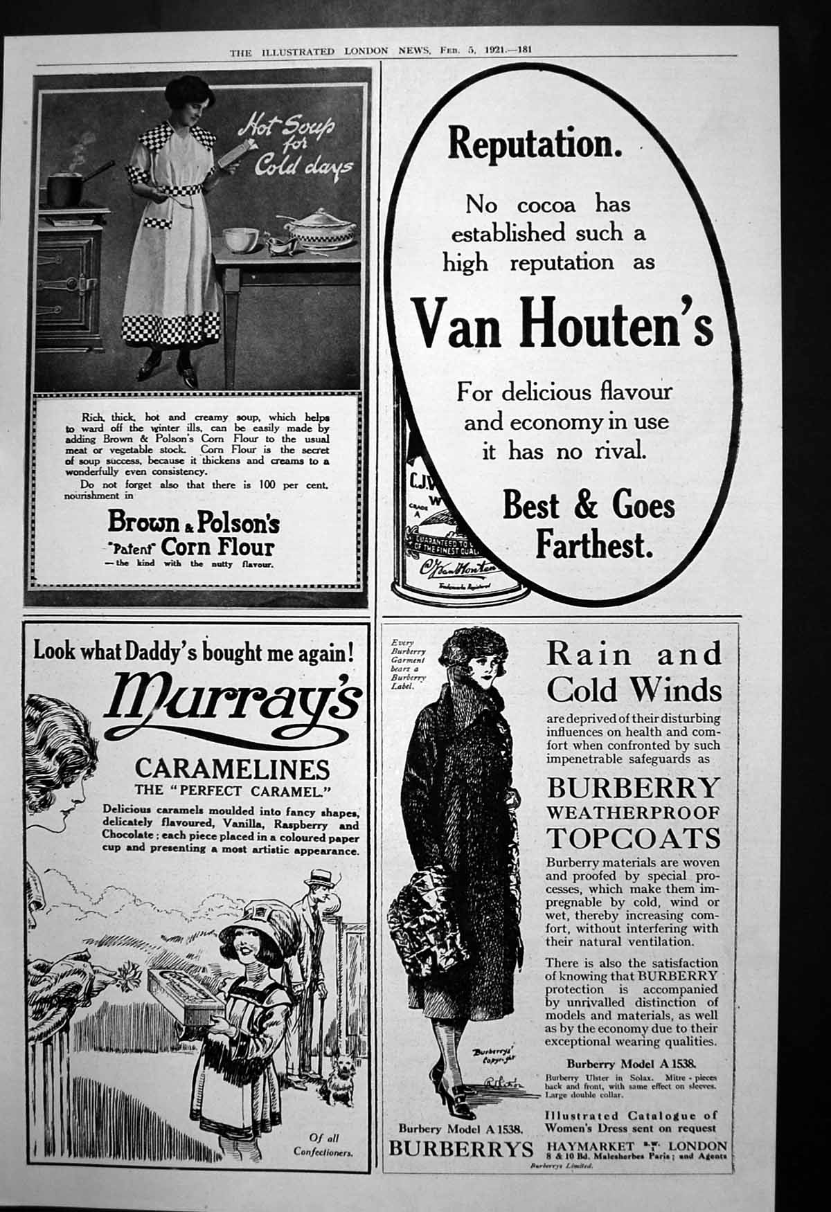 Antique Old Print Brown Polsons Corn Flour Caramelines Perfect Caramel 1921