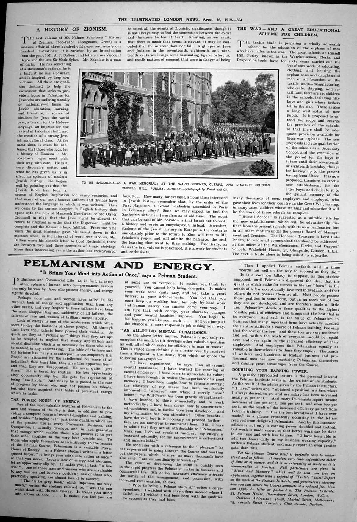 Antique Old Print Enlarged War Memorial Clerks Drapers Schools Purley 1919 20th