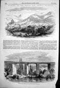 Antique Old Print Berne Geneva Railway Lausanne Poudriere Viaduct Venoge 1855