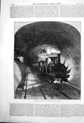 Original Old Antique Print Opening Mont Cenis Tunnel Alps First Train 1871 19th