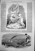 Antique Old Print Bournes River Steam Train Death Tewdric Victory Saxons 1849