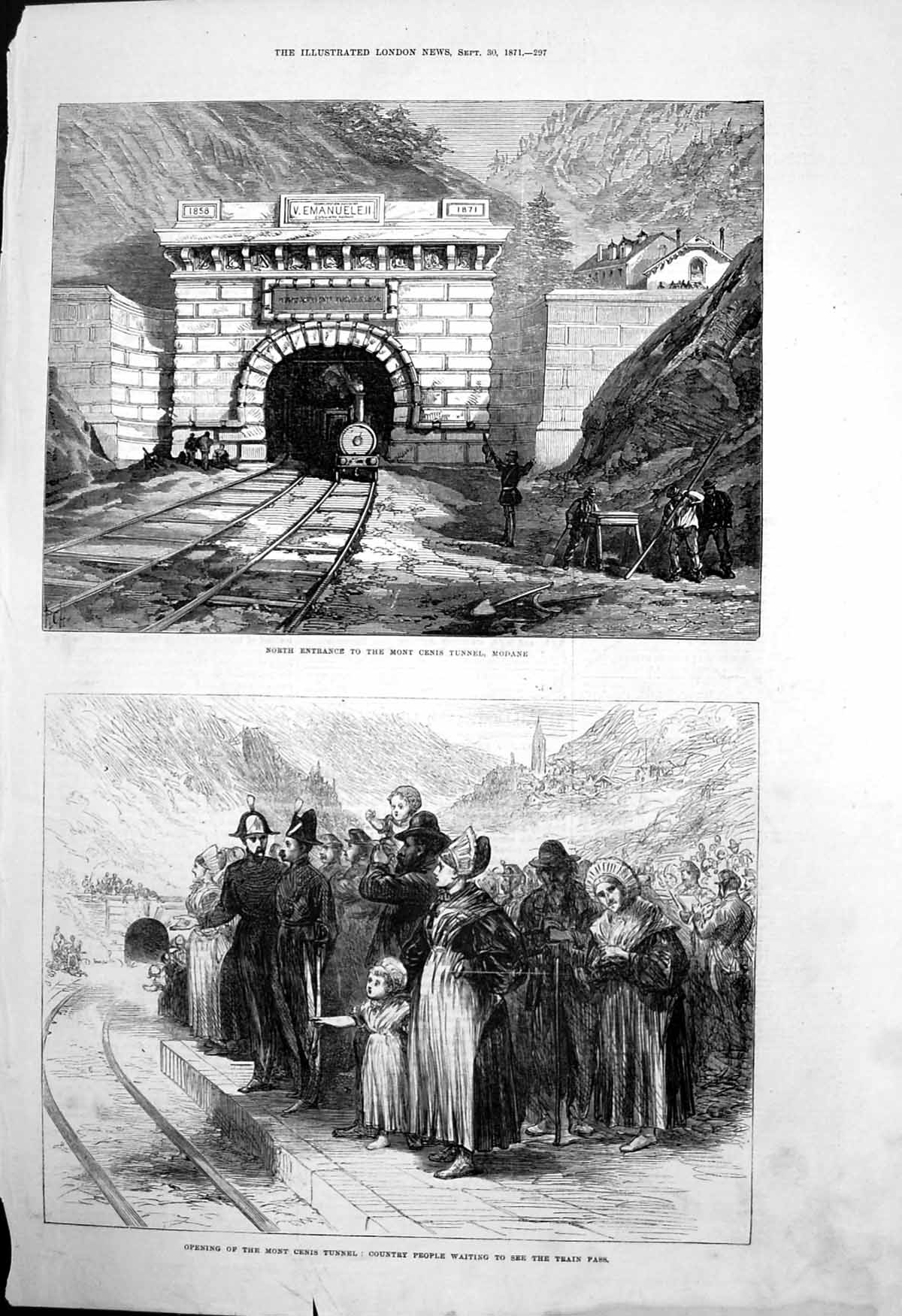 Antique Print Opening Mont Cenis Tunnel Modane Entrance Country People1871 19th