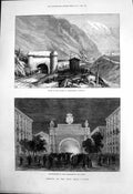 Antique Old Print Mouth Mont Cenis Tunnel Piedmont Illuminations Turin 1871