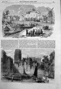 Antique Old Print Dutch Rhenish Railway Station Rotterdam Hoog Strass 1855 19th