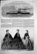 Old Print Liverpool Birkenhead Ferry Steamer Cheshire Paris Fashions 1863 19th