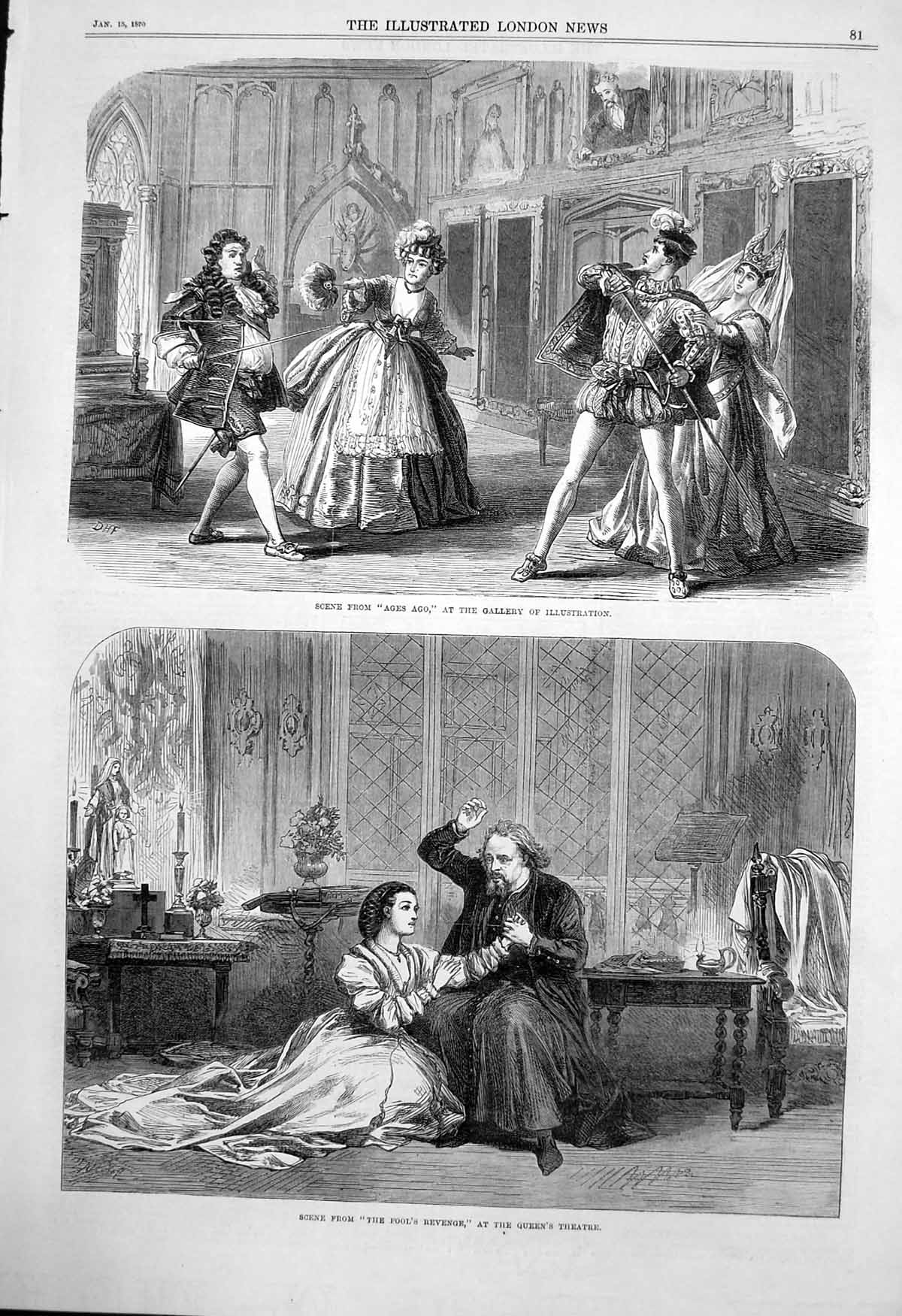 Antique Print Scene Ages Ago Gallery Illustration Fools Revenge Queens 1870