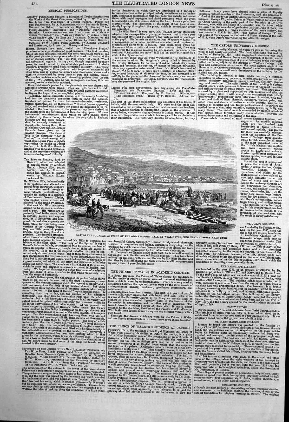Antique Print Laying Foundation Stone Odd Fellows Hall Wellington N Z 1859 19th