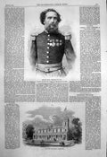 Antique Old Print General Pezet President Peru New Pump Rooms Leamington 1863