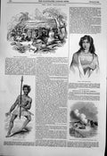 Antique Old Print New Zealand War Dance Dinner Destruction Brig Hibernia 1844