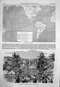 Antique Old Print Map Direct Route Australia Portsmouth Railway Buriton 1853