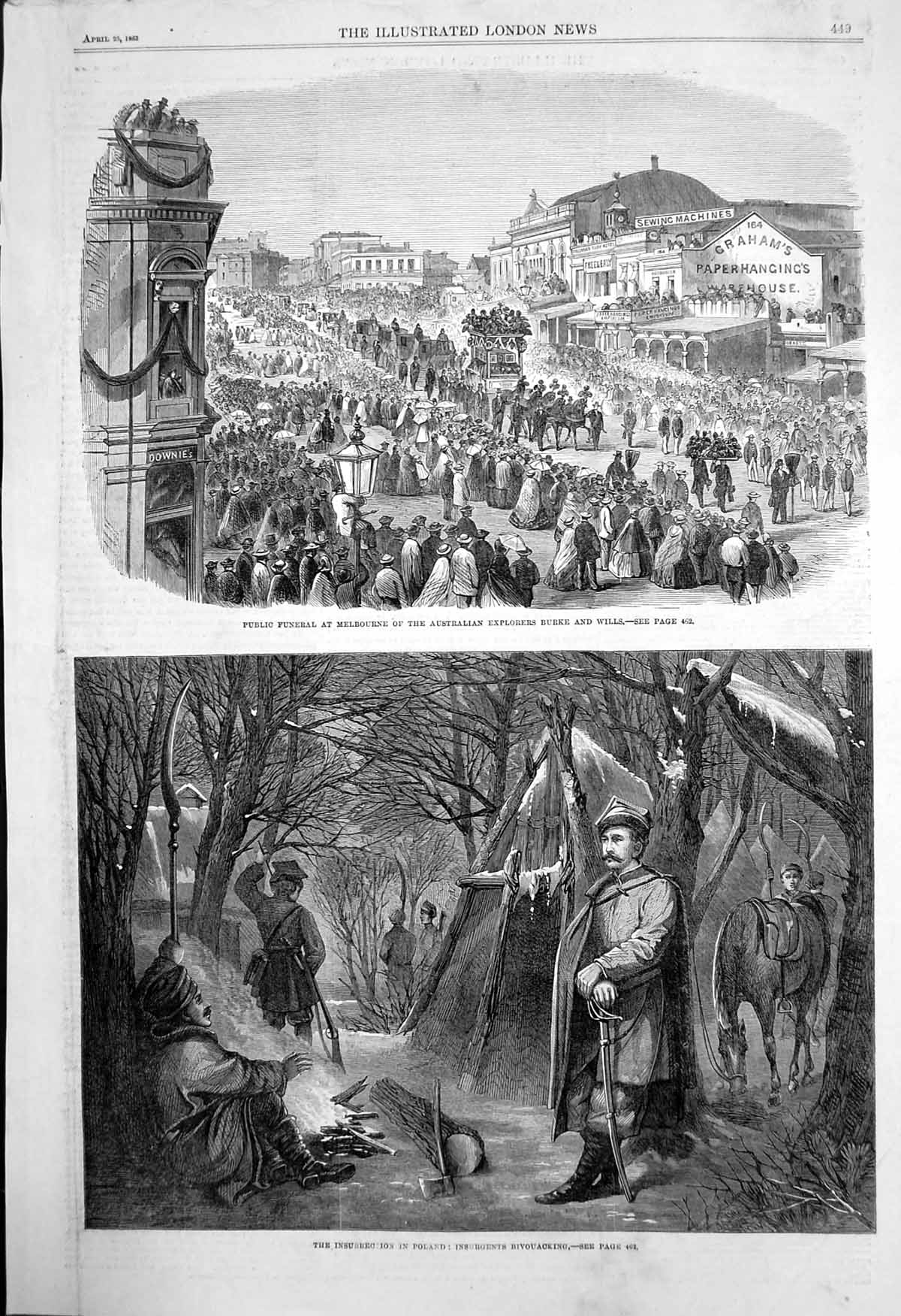 Antique Print Insurgents Poland Funeral Melbourne Burke Wills Explorers1863