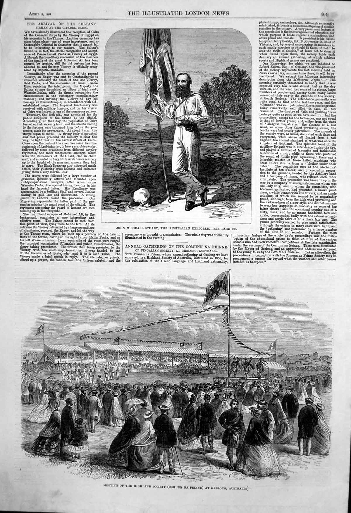 Antique Print John Stuart Australian Explorer Highland Society Geelong 1863