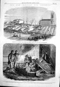 Antique Old Print Hartley Pit Calamity Internment Pitmen Earsdon Church 1862