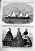 Antique Old Print Iron Gun Boat New Zealand Government Paris Fashions 1863 19th