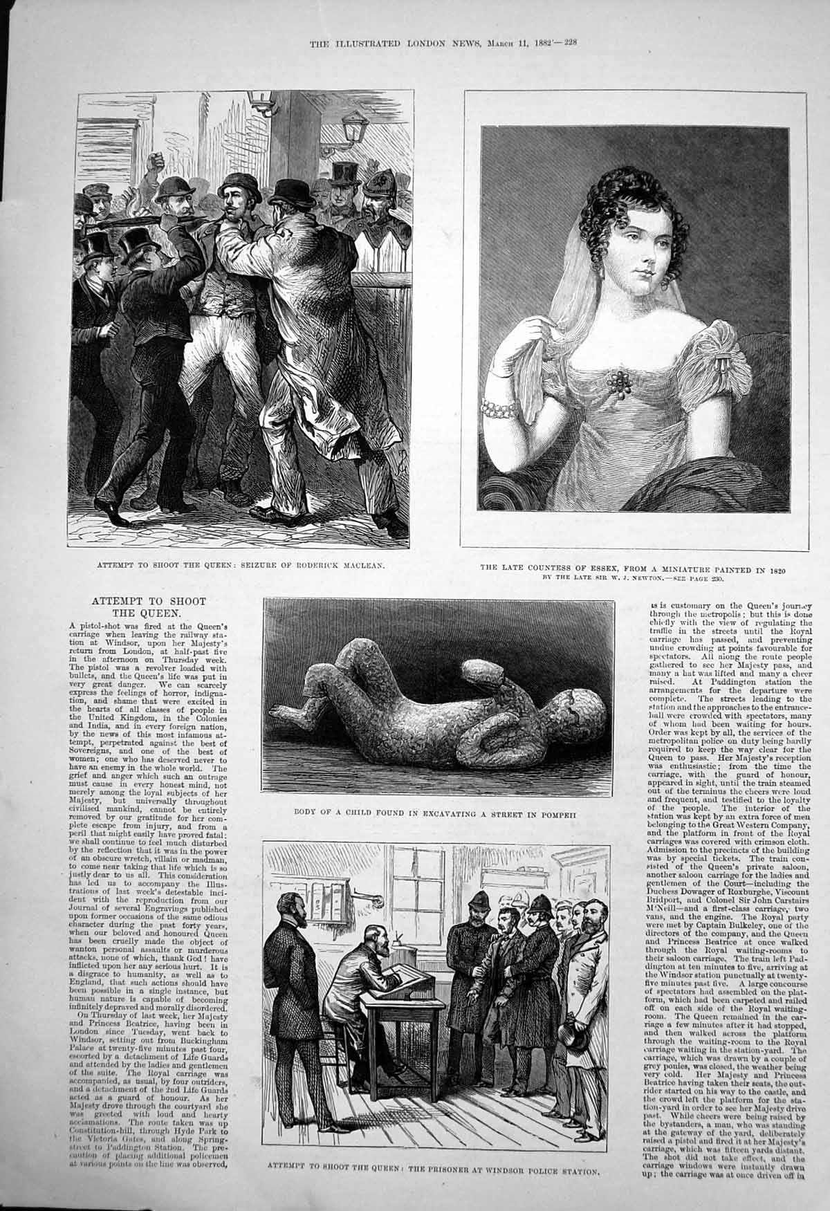 Antique Old Print Attempt Shoot Queen Roderick Maclean Countess Essex 1882 19th