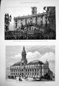 Antique Old Print Technical School Bradford Bust Garibaldi Capitol Rome 1882