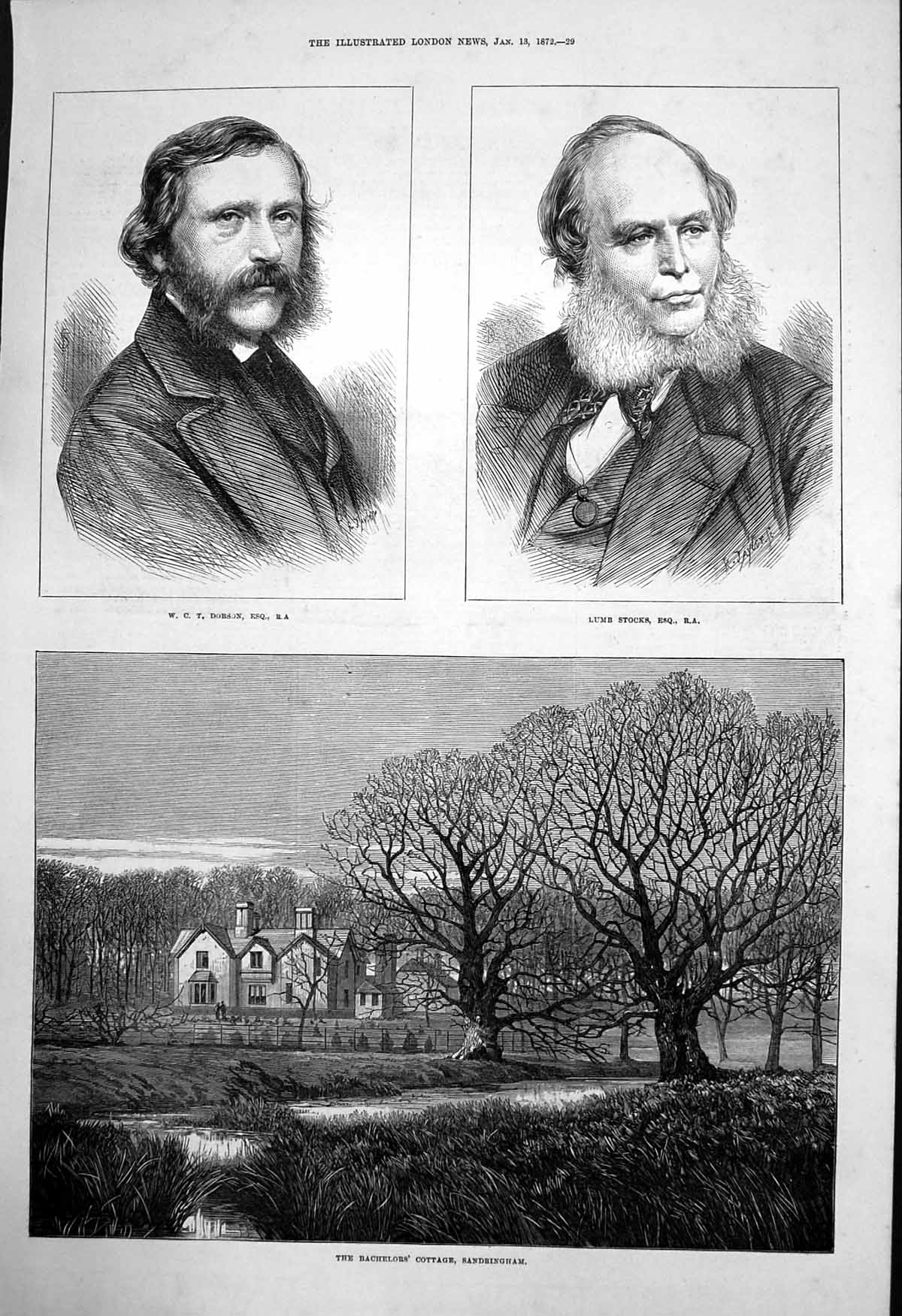 Antique Old Print Bachelors Cottage Sandringham W Dobson Ra Lumb Stocks 1872