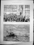 Antique Old Print John Robinson Memorial Leyden Torpedo Catchers Wicklow 1891