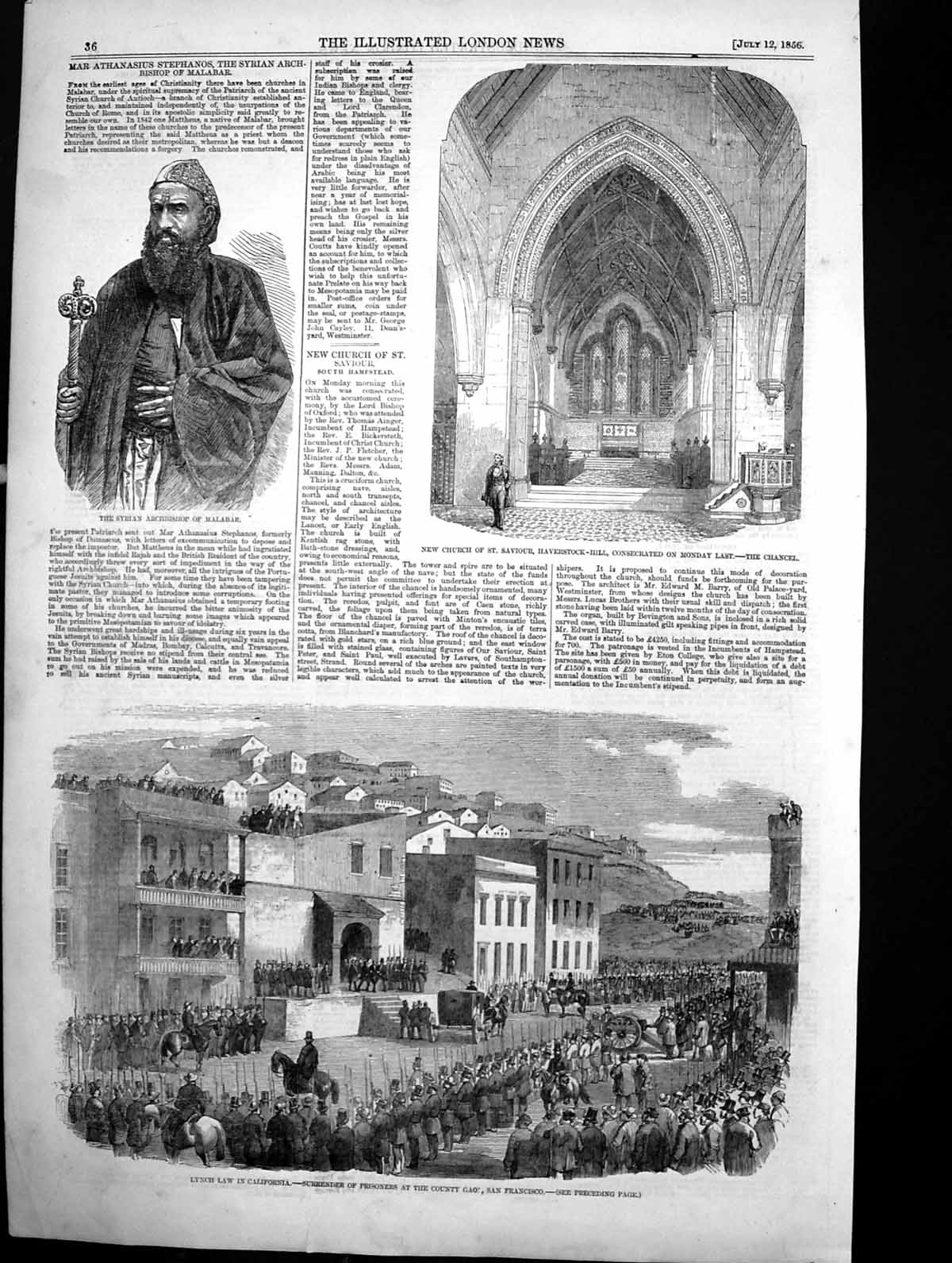 Old Antique Print Syrian Archbishop Malabar Church Haverstock Hill 1856 19th