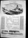 Antique Old Print Ruins Brahmunabad Front Elevation House Skeletons Sind 1857