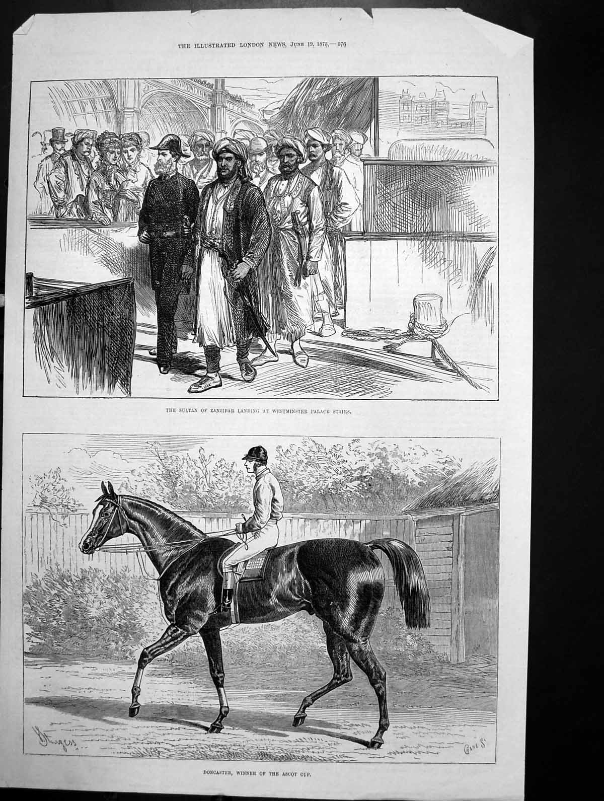 Antique Old Print Sultan Zanzibar Westminster Doncaster Winner Ascot Cup 1875