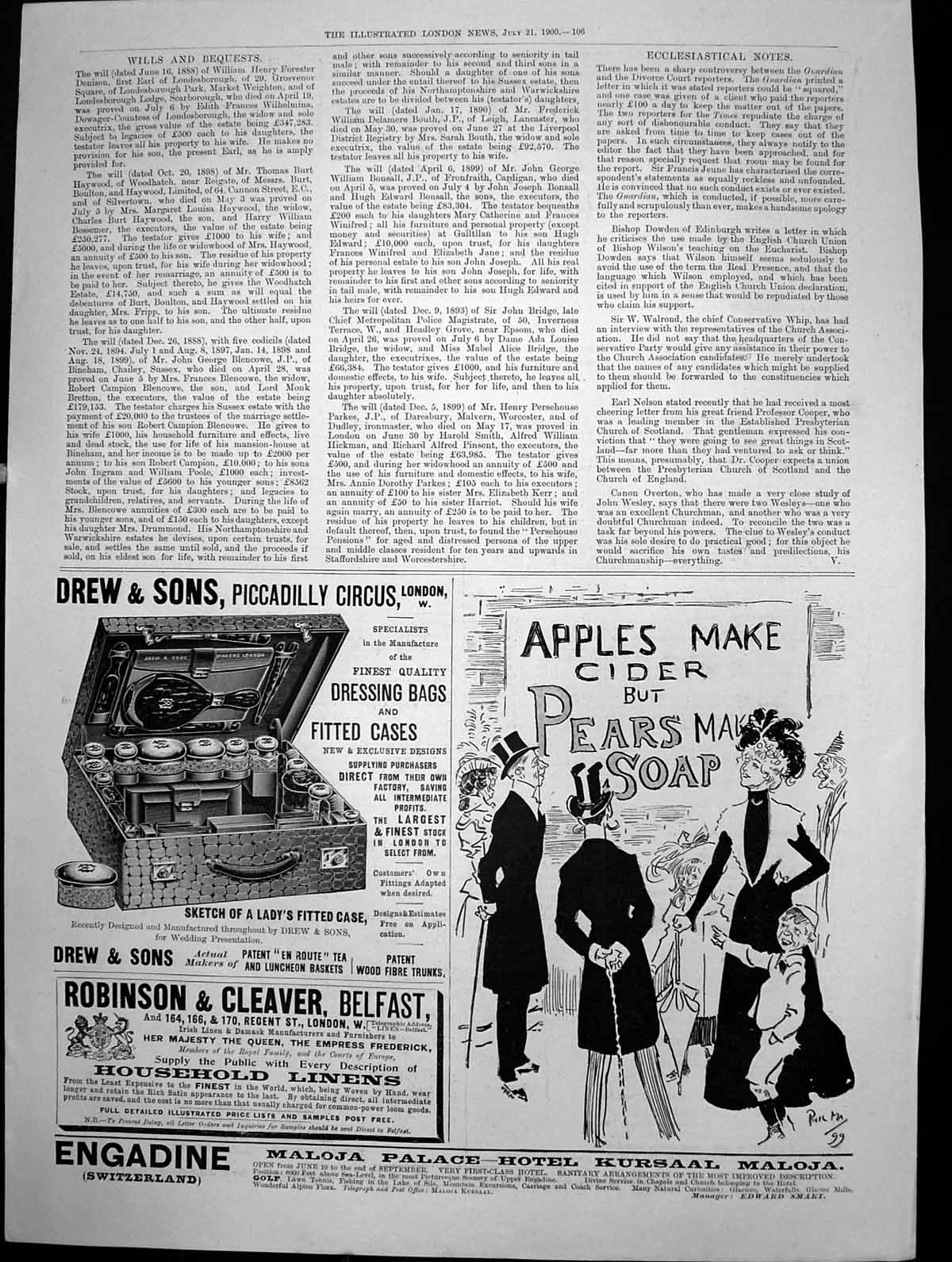 Original Old Antique Print Robinson Cleaver HousehLinens Pears Soap 1900 20th