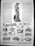 Old Antique Print Cloth Gown Trimmed Silk Cord Mappin & Wbbs Silver 1900 20th