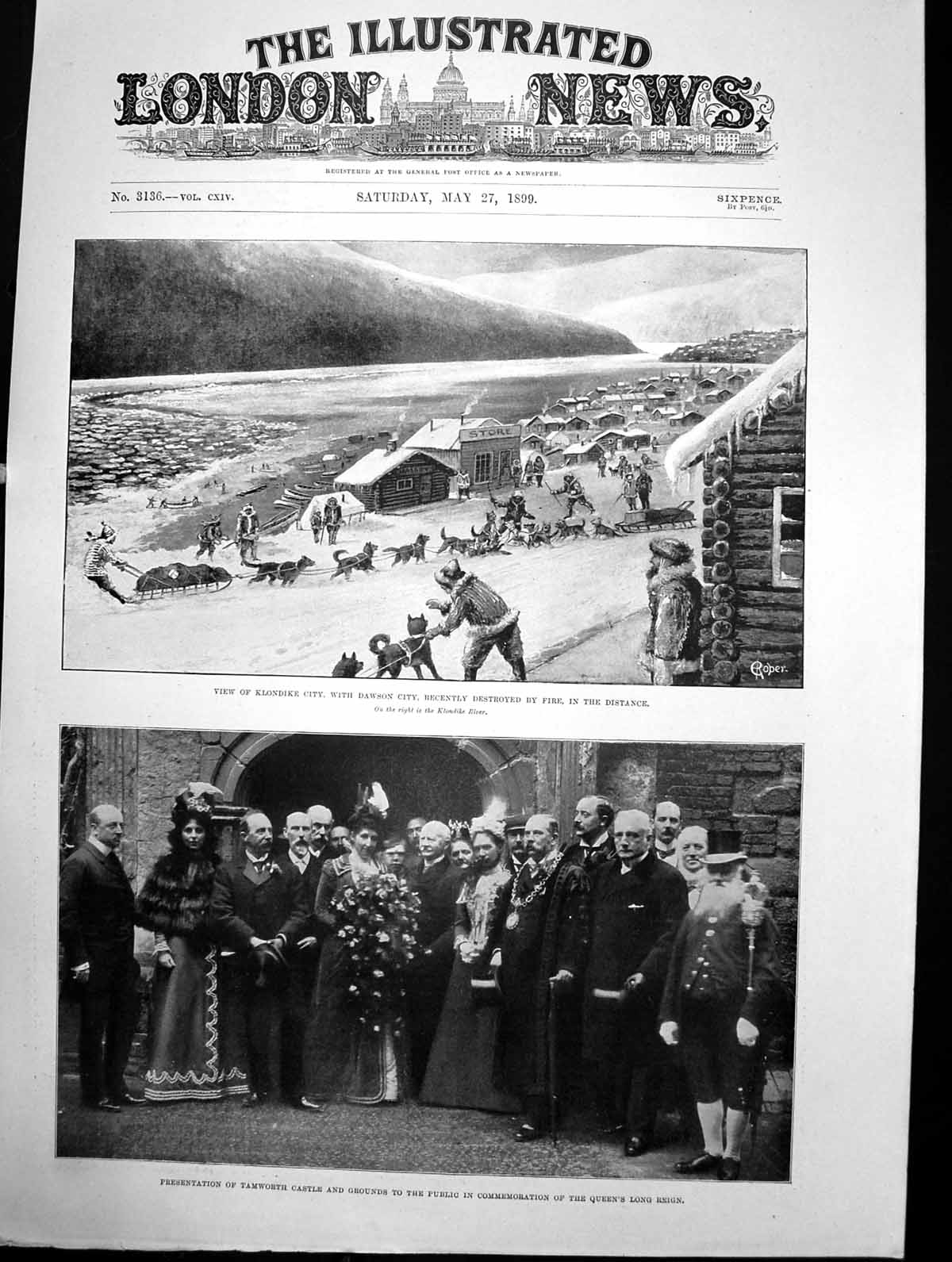 Old Antique Print Klondike City Presentation Tamworth Castle Public 1899 19th