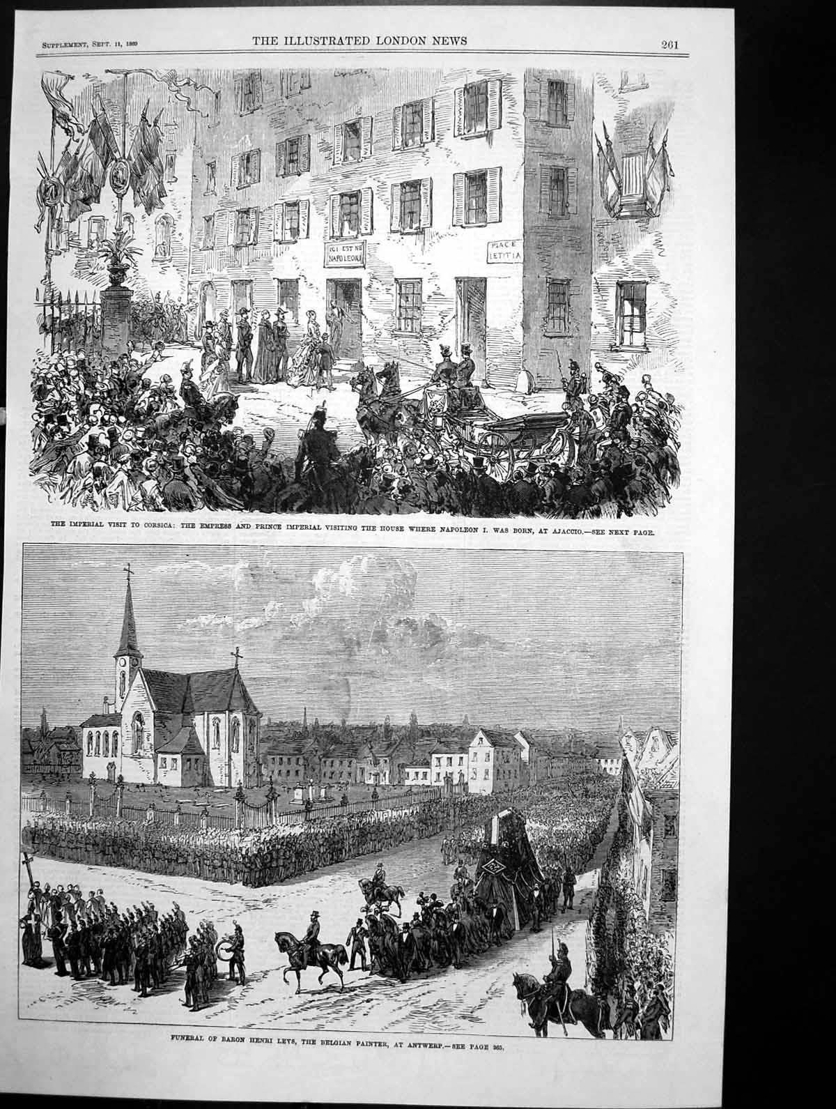 Antique Print Funeral Baron Henri Leys Antwerp Imperial Visit Corsica 1869 19th