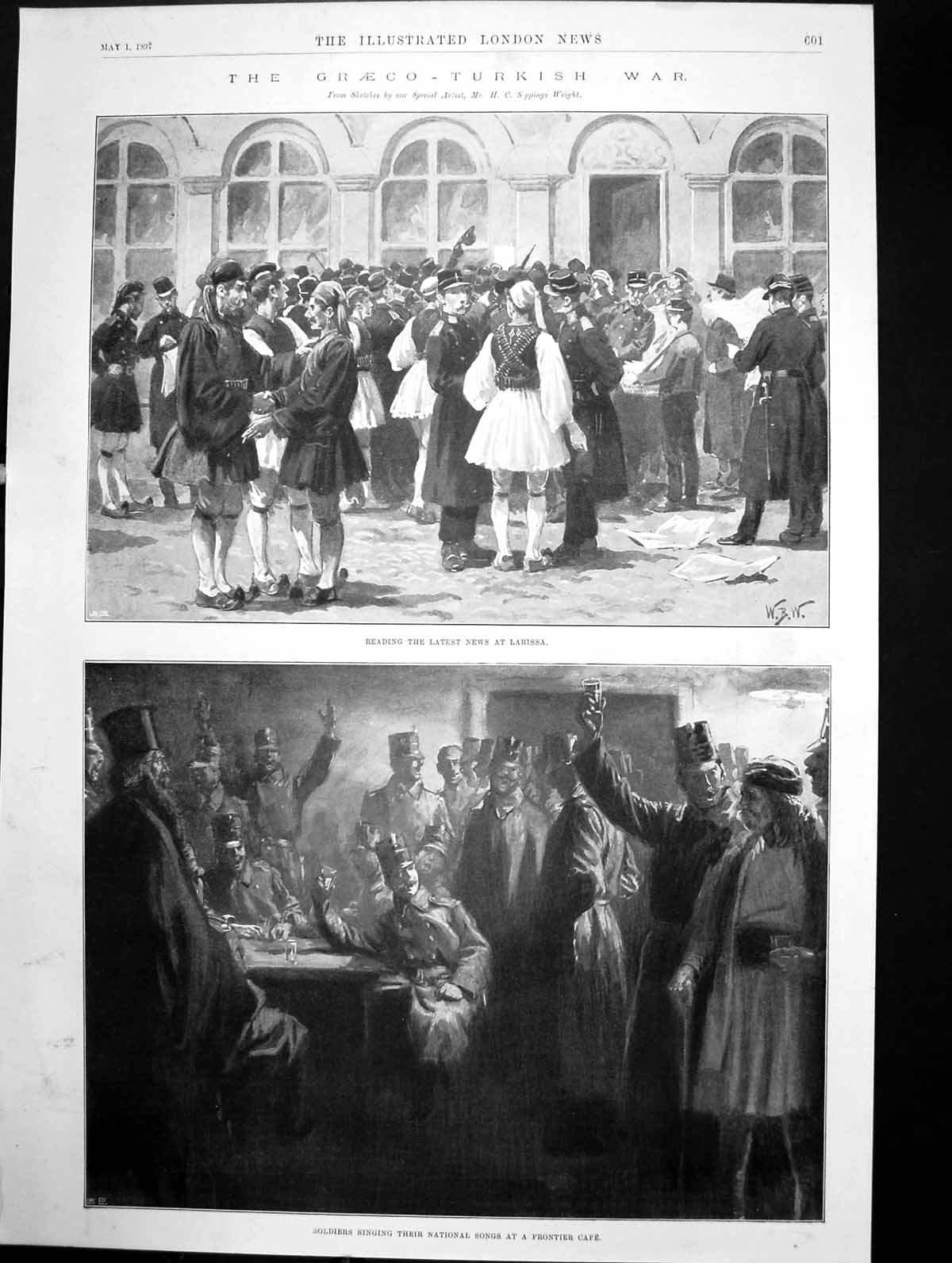 Antique Old Print Graeco Turkish War Latest News Larissa National Songs 1897