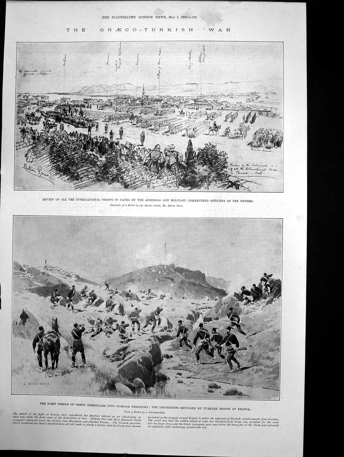 Antique Old Print Review Troops Canea Insurgents Turkish Troops Krania 1897