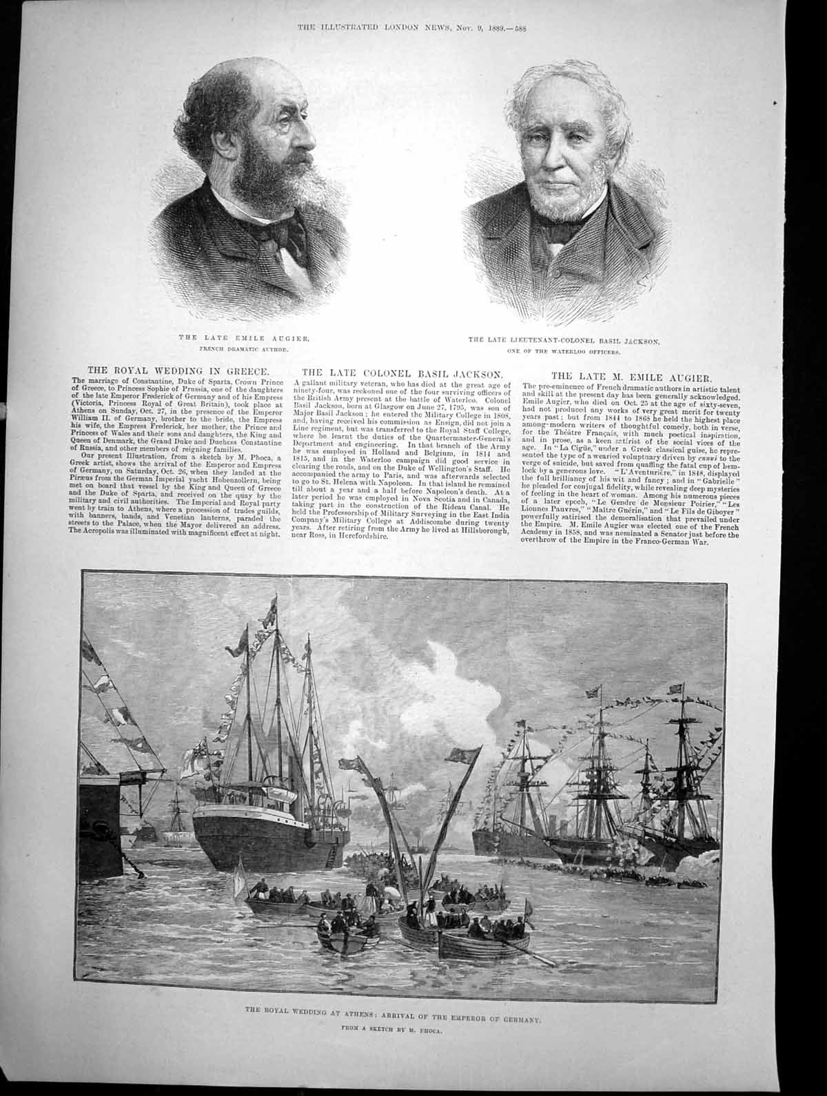 Original Old Antique Print Royal Wedding Athens Arrival Emperor Germany 1889