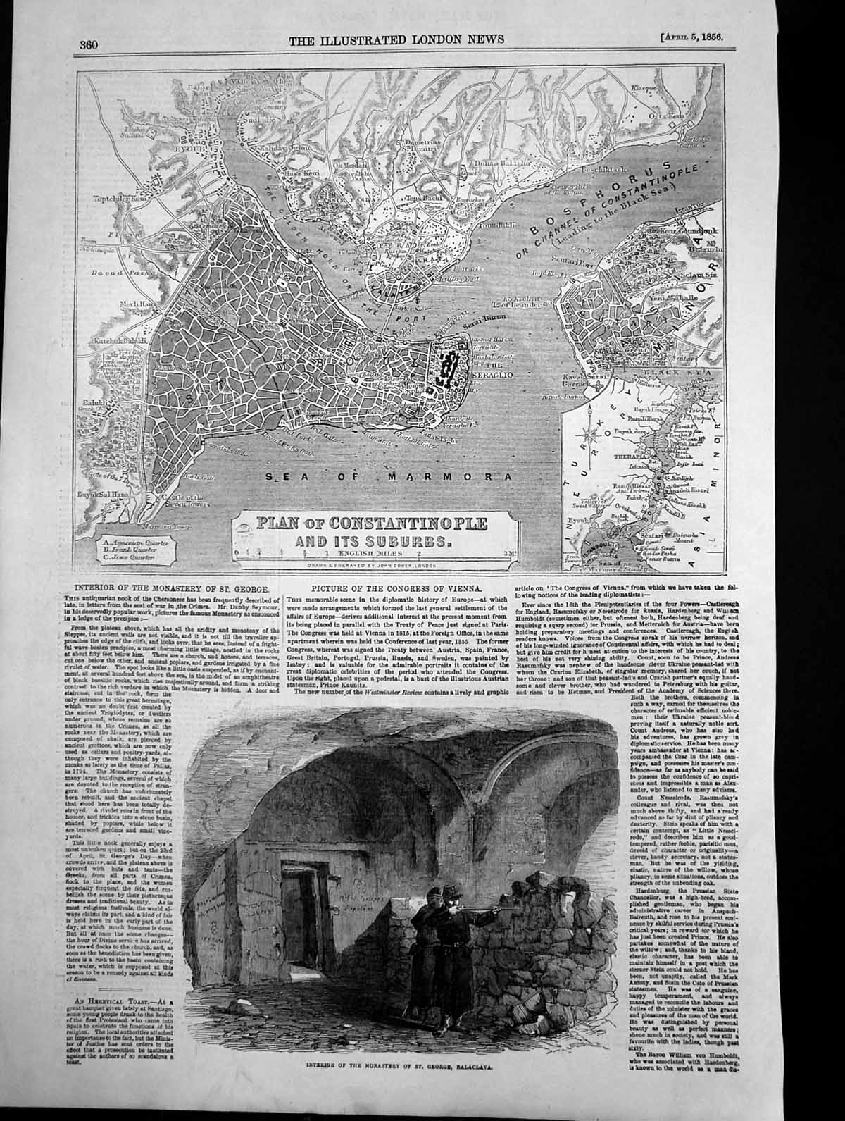 Antique Print Plan Constantinople Suburbs Interior Monastery Balaclava 1856