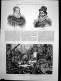 Antique Old Print Tercentary Spanish Armada Knighting Captains Ark Royal 1888