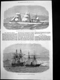Antique Old Print Steam Ship Othello Hms Lord Clyde Island Pantellaria 1872