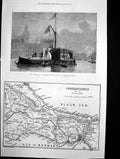Old Antique Print Map Constantinople Cylinder Ship Cleopatra Obelisk 1878 19th