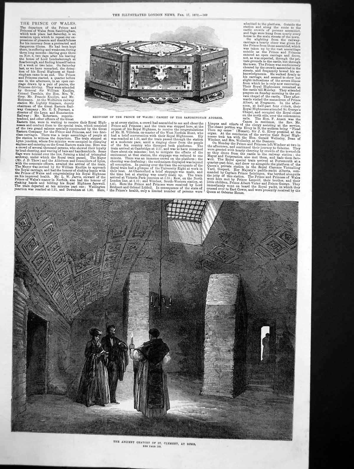 Antique Old Print Oratory St Clement Rome Recovery Prince Wales Casket 1872