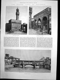 Antique Old Print Queens Visit Florence Ponte Vecchio Loggia Dei Lanzi 1888