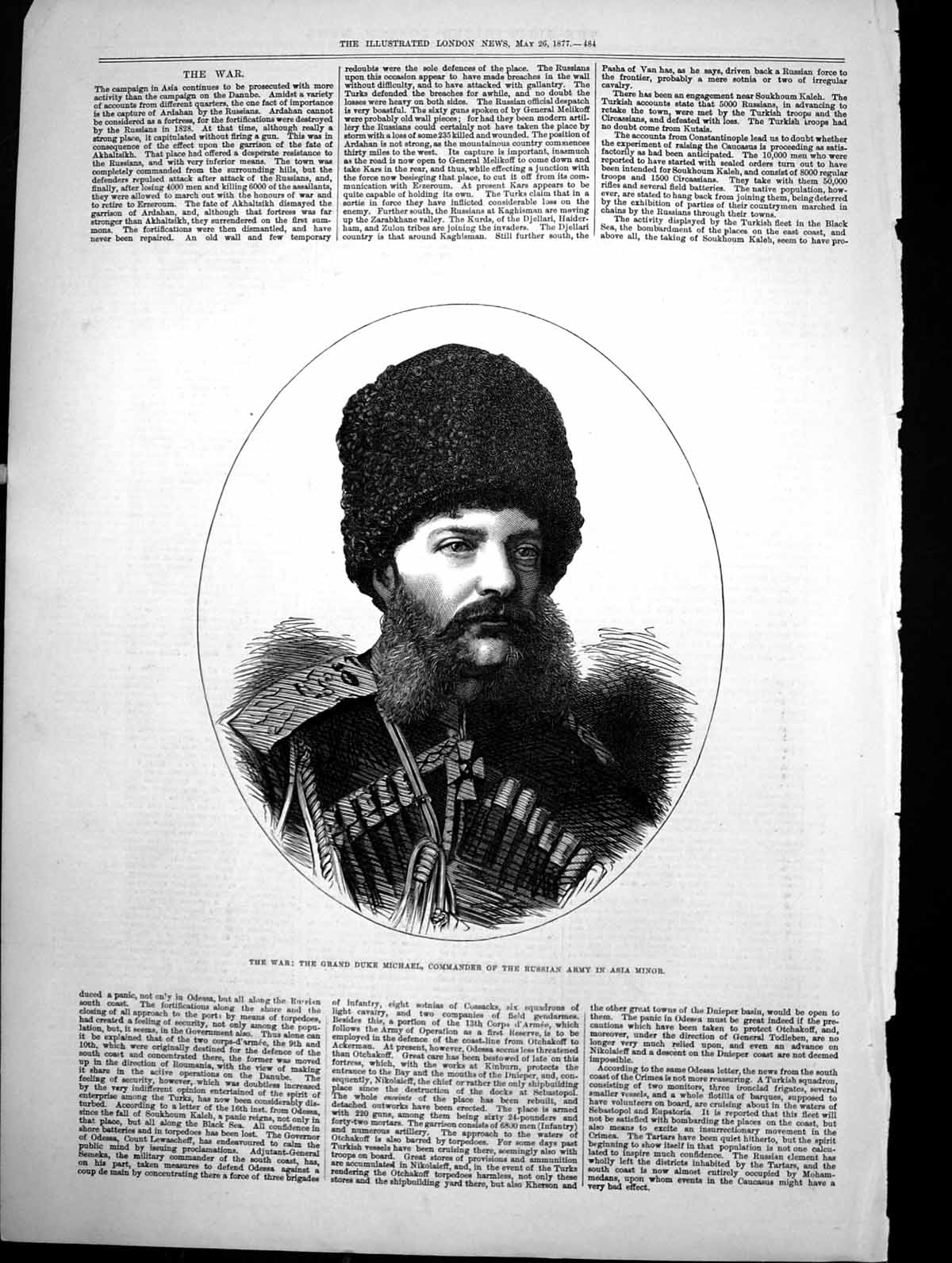 Antique Old Print Grand Duke Michael Commander Russian Army Asia Minor 1877