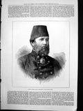 Original Old Antique Print Admiral Habart Pasha Commander Turkish Fleet 1877