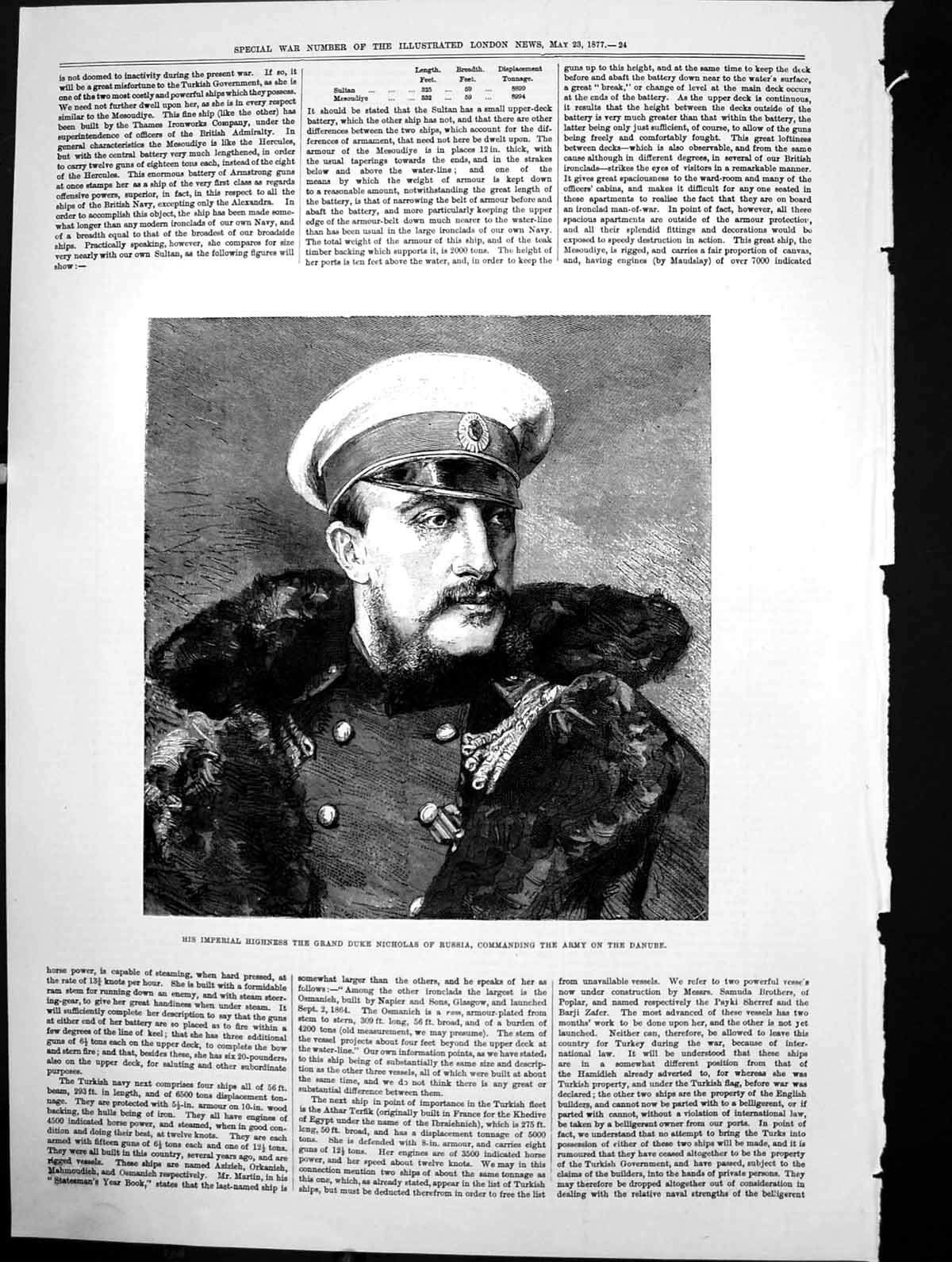 Antique Old Print Imperial Highness Duke Nicholas Russia Command Army 1877 19th