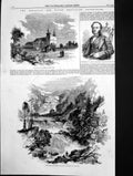 Antique Print Canadian Red River St Boniface Cathedral Falls Great Dog 1858