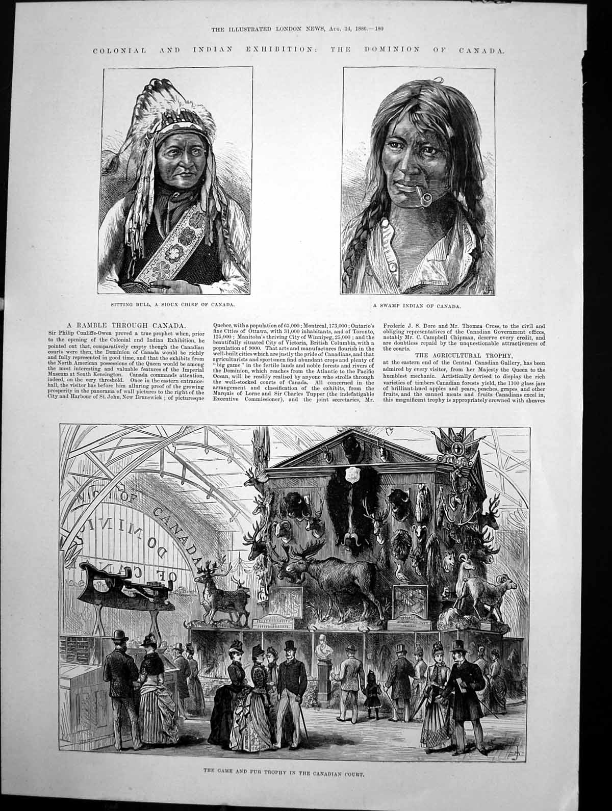 Antique Old Print Dominion Canada Game Fur Trophy Canadian Court Indian 1886