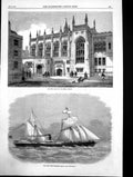 Old Print New Hall Inner Temple Iron Screw Steamer Limari Valparaiso1870 19th